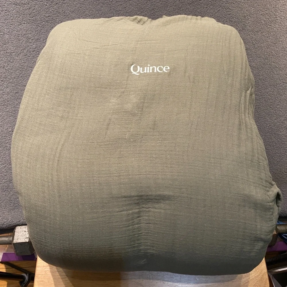 Quince Organic Airy Gauze Duvet Cover Set Full/Queen Size Olive Green Cotton